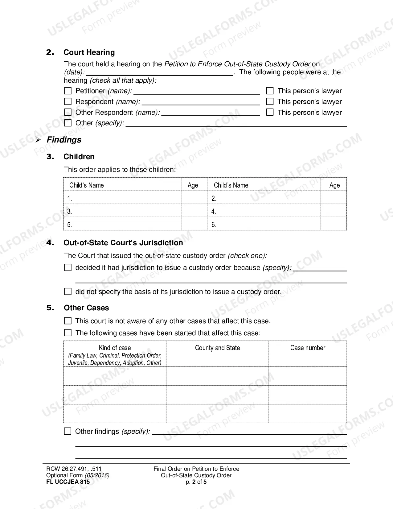 Preview WPF DRPSCU 08.0580 - Order on Petition for Enforcement of Child Custody Determination Under UCCJEA