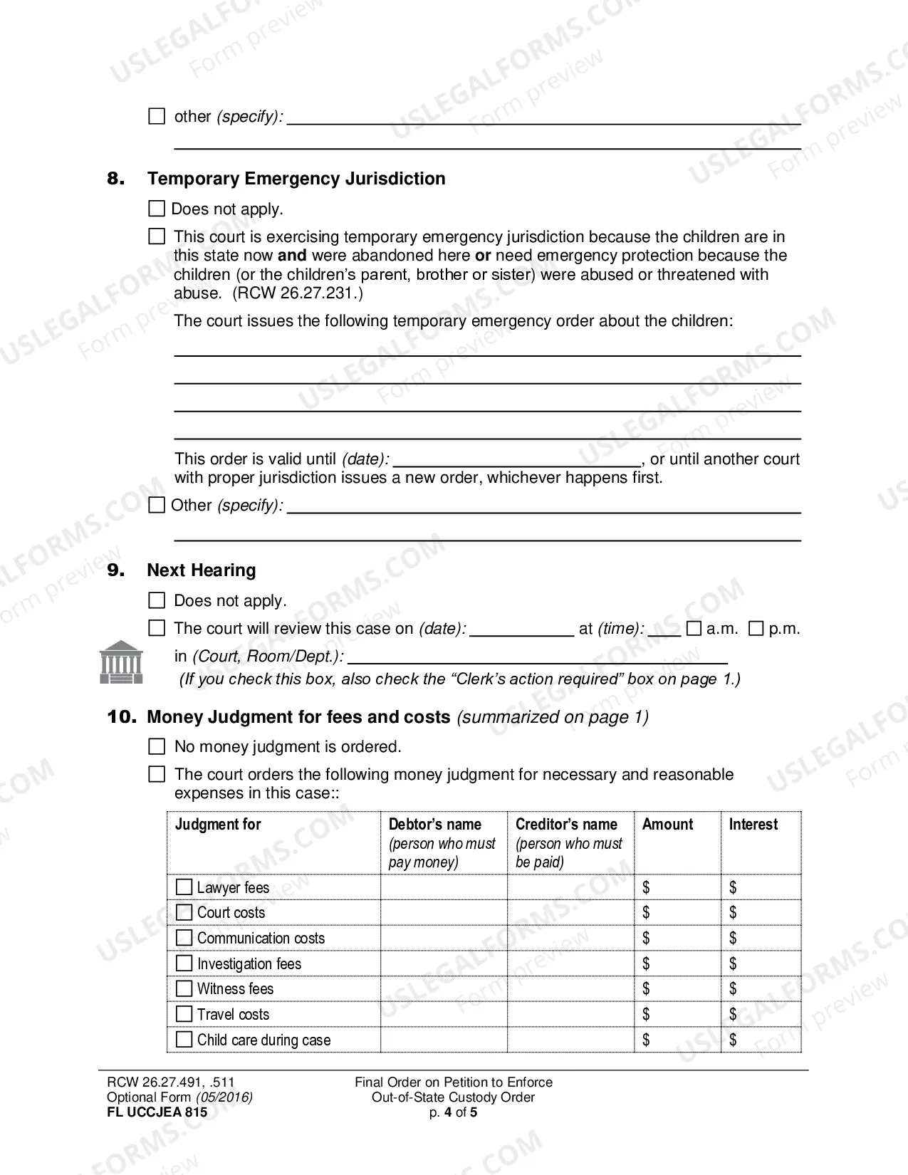 Preview WPF DRPSCU 08.0580 - Order on Petition for Enforcement of Child Custody Determination Under UCCJEA