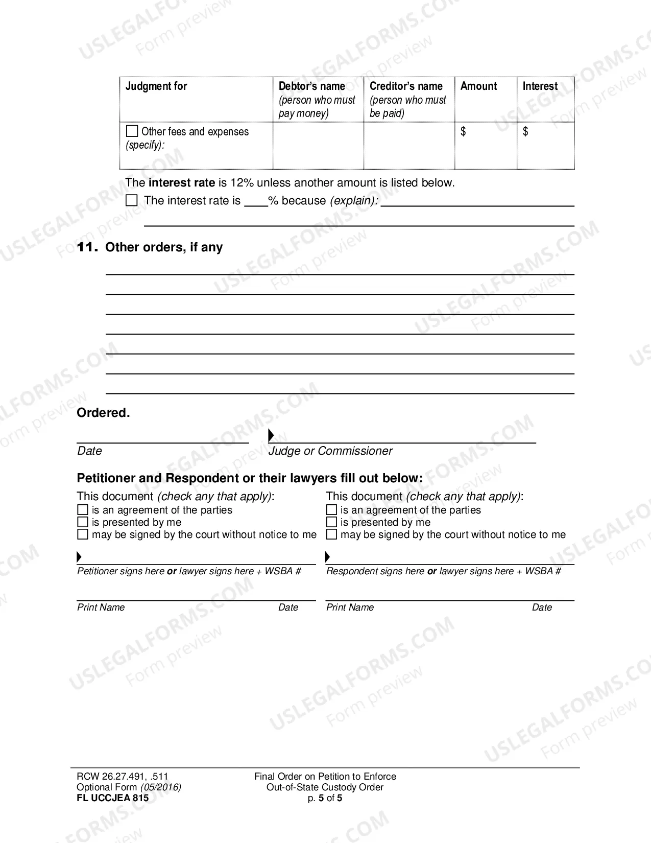 Preview WPF DRPSCU 08.0580 - Order on Petition for Enforcement of Child Custody Determination Under UCCJEA