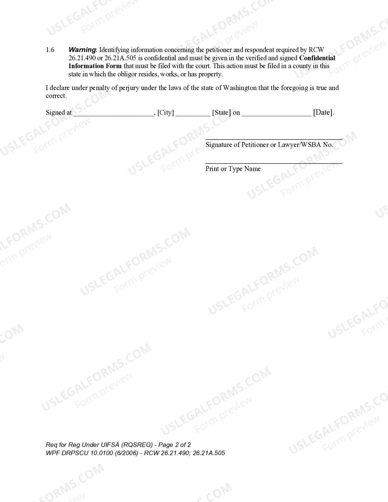 Preview WPF DRPSCU 10.0100 - Request for Support Order Registration Under UIFSA