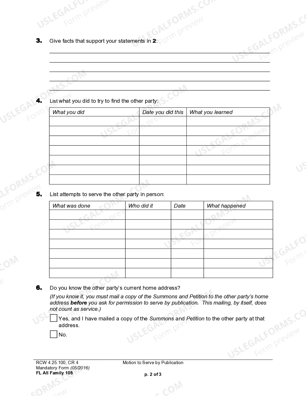 Preview WPF DRPSCU 01.0260 - Motion and Declaration for Service of Summons by Publication