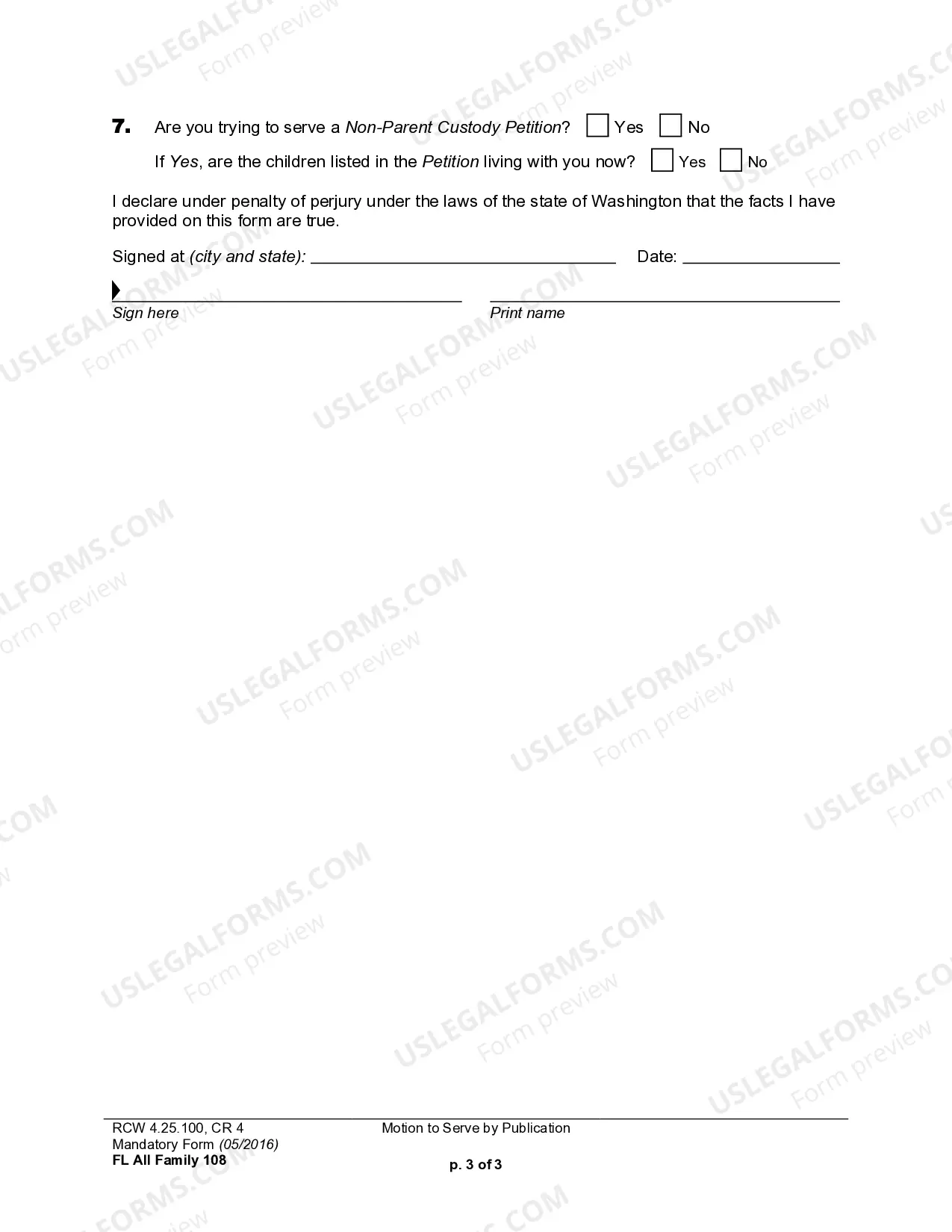 Preview WPF DRPSCU 01.0260 - Motion and Declaration for Service of Summons by Publication