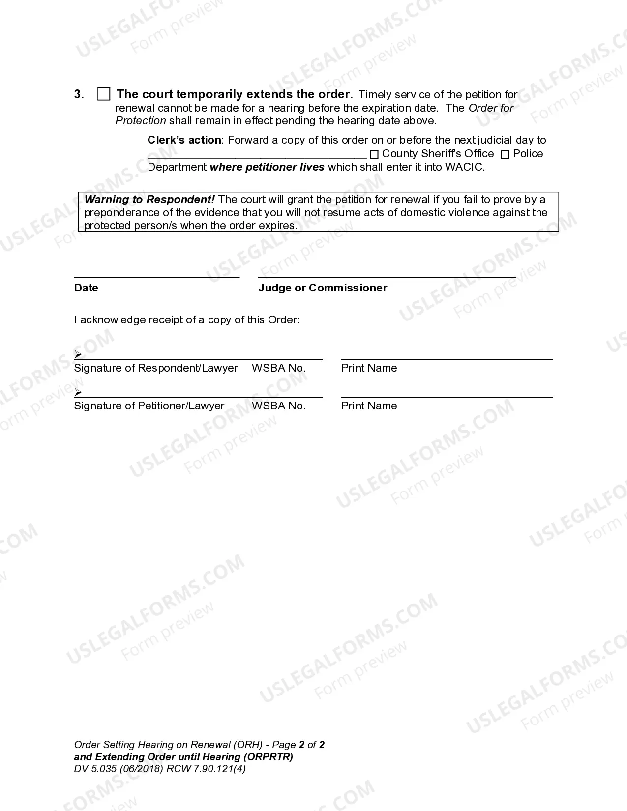 Preview WPF DV 5.035 - Ex Parte Temporary Order for Renewal of Order for Protection and Notice of Hearing