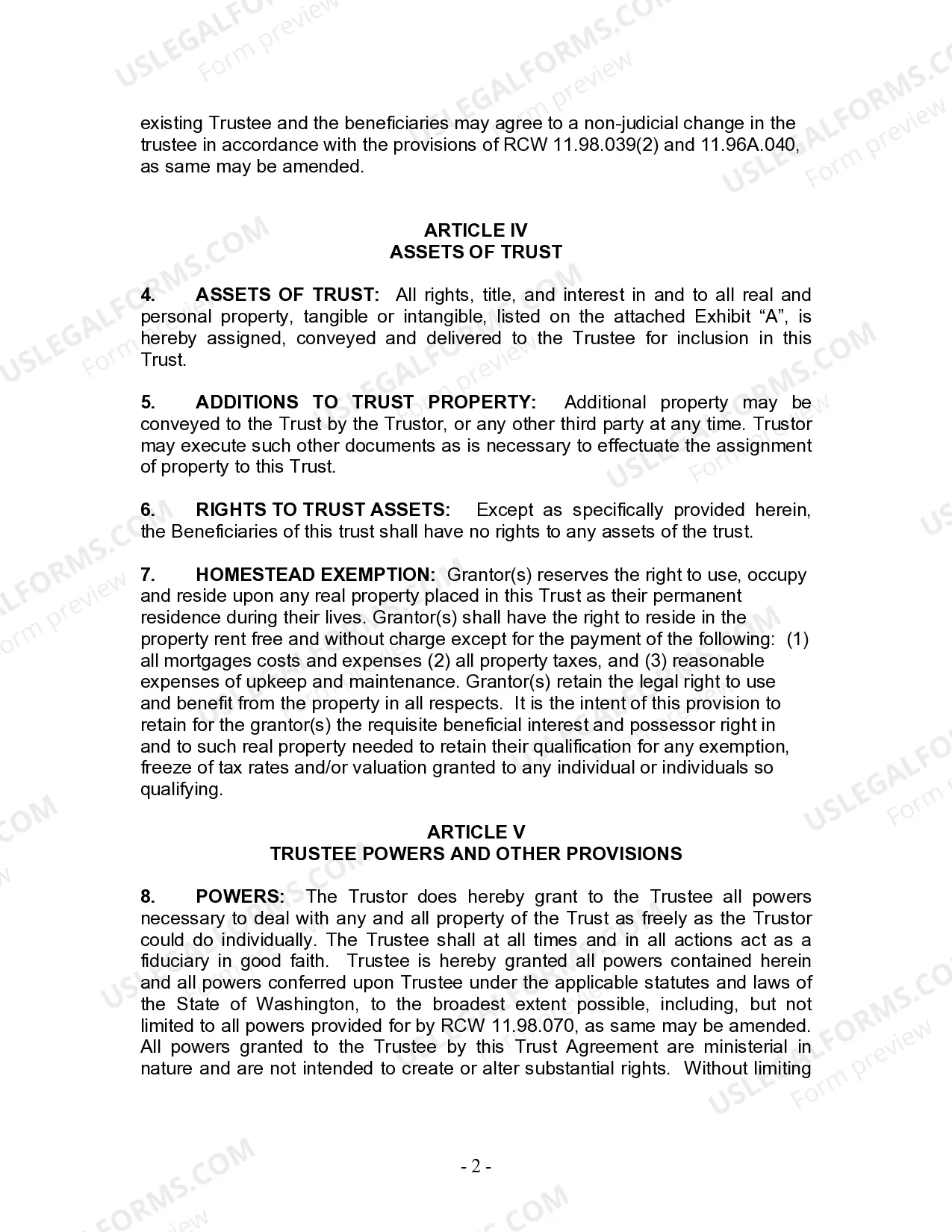 Preview Revocable Living Trust for Husband and Wife with No Children