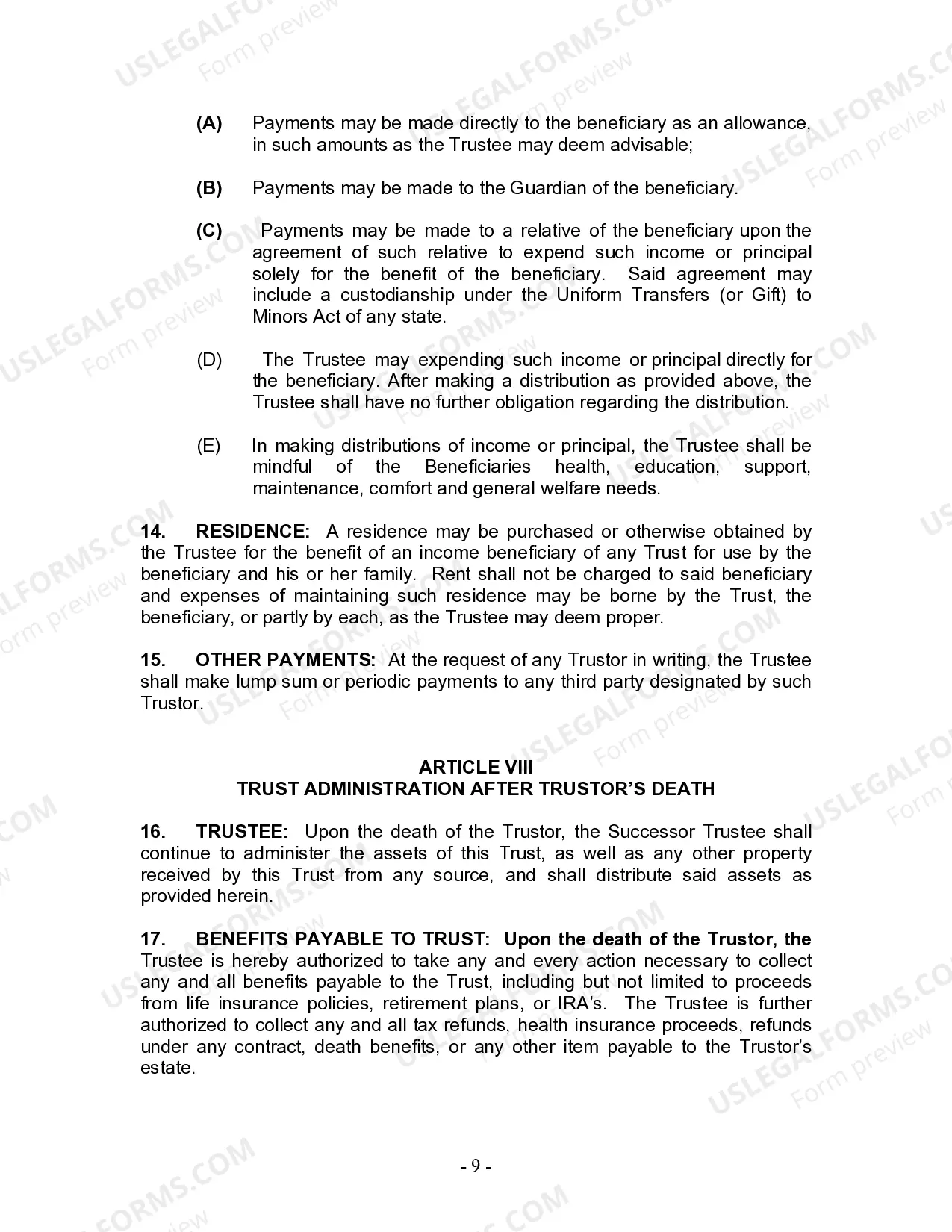 Preview Revocable Living Trust for Husband and Wife with No Children