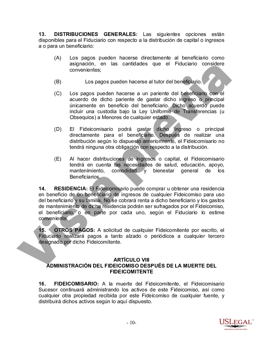 Preview Fideicomiso en Vida para Individuos Solteros, Divorciados o Viudos o Viudos sin Hijos