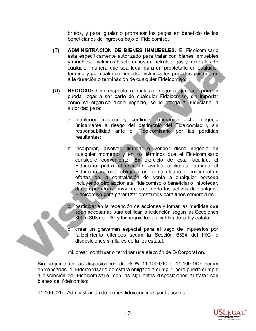 Preview Fideicomiso en Vida para Individuos Solteros, Divorciados o Viudos o Viudos sin Hijos