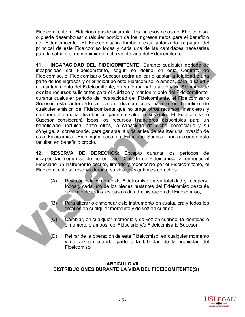 Preview Fideicomiso en Vida para Individuos Solteros, Divorciados o Viudos o Viudos sin Hijos