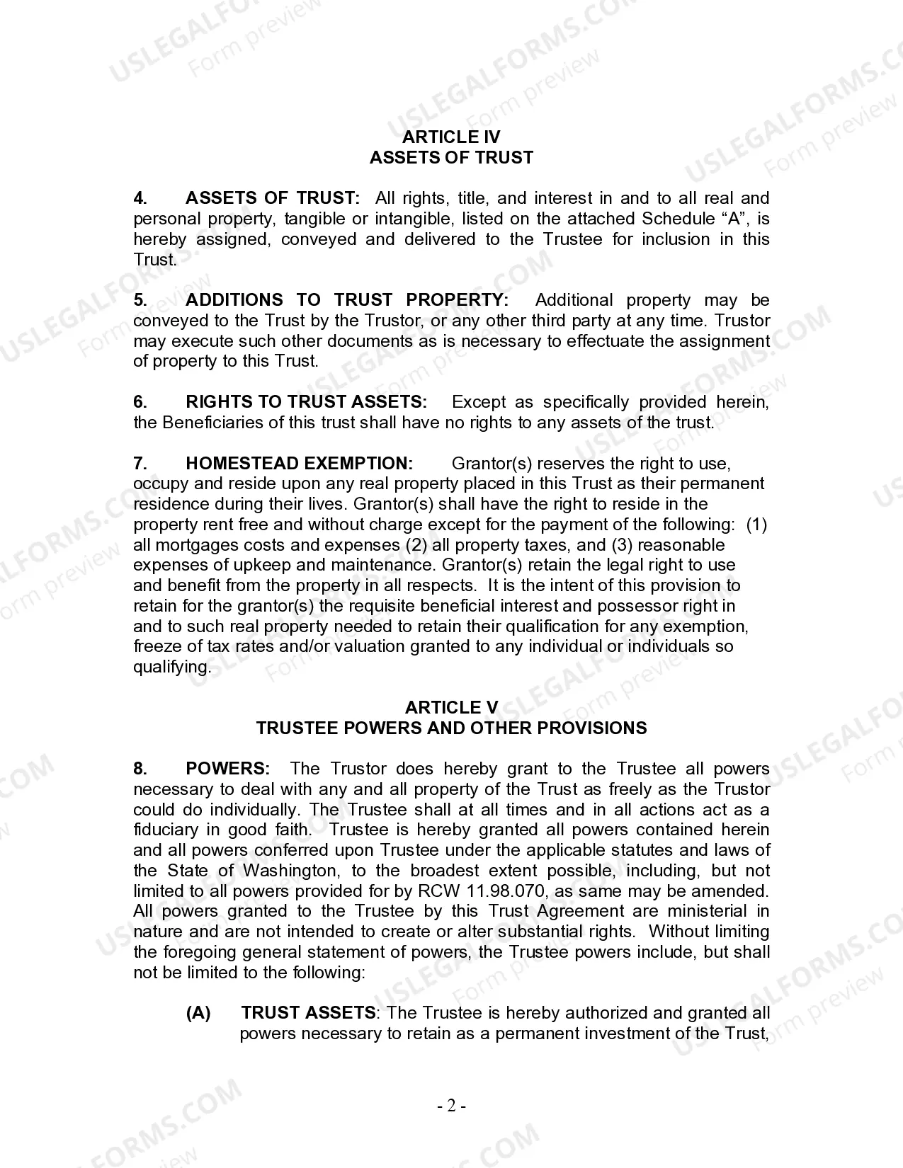 Preview Living Trust for Individual Who is Single, Divorced or Widow or Widower with No Children