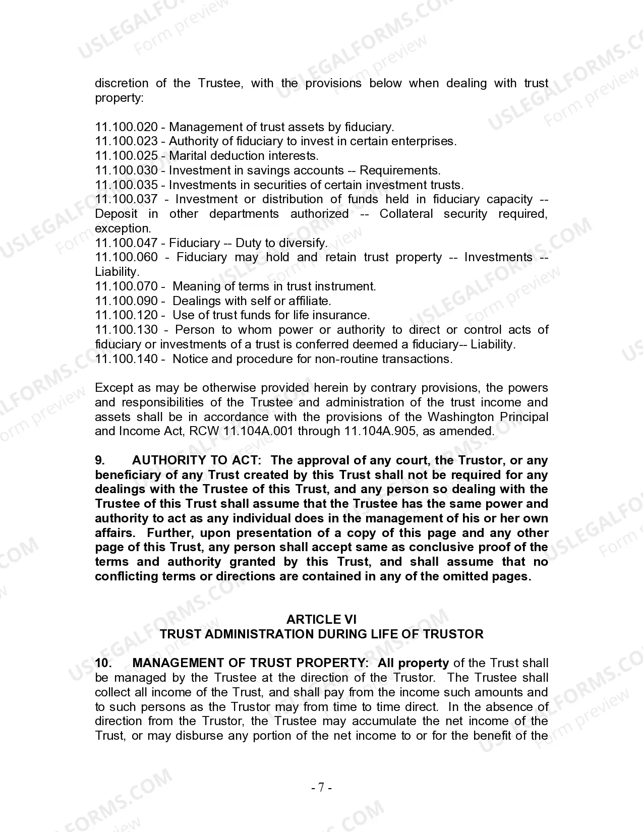 Preview Living Trust for Individual Who is Single, Divorced or Widow or Widower with No Children