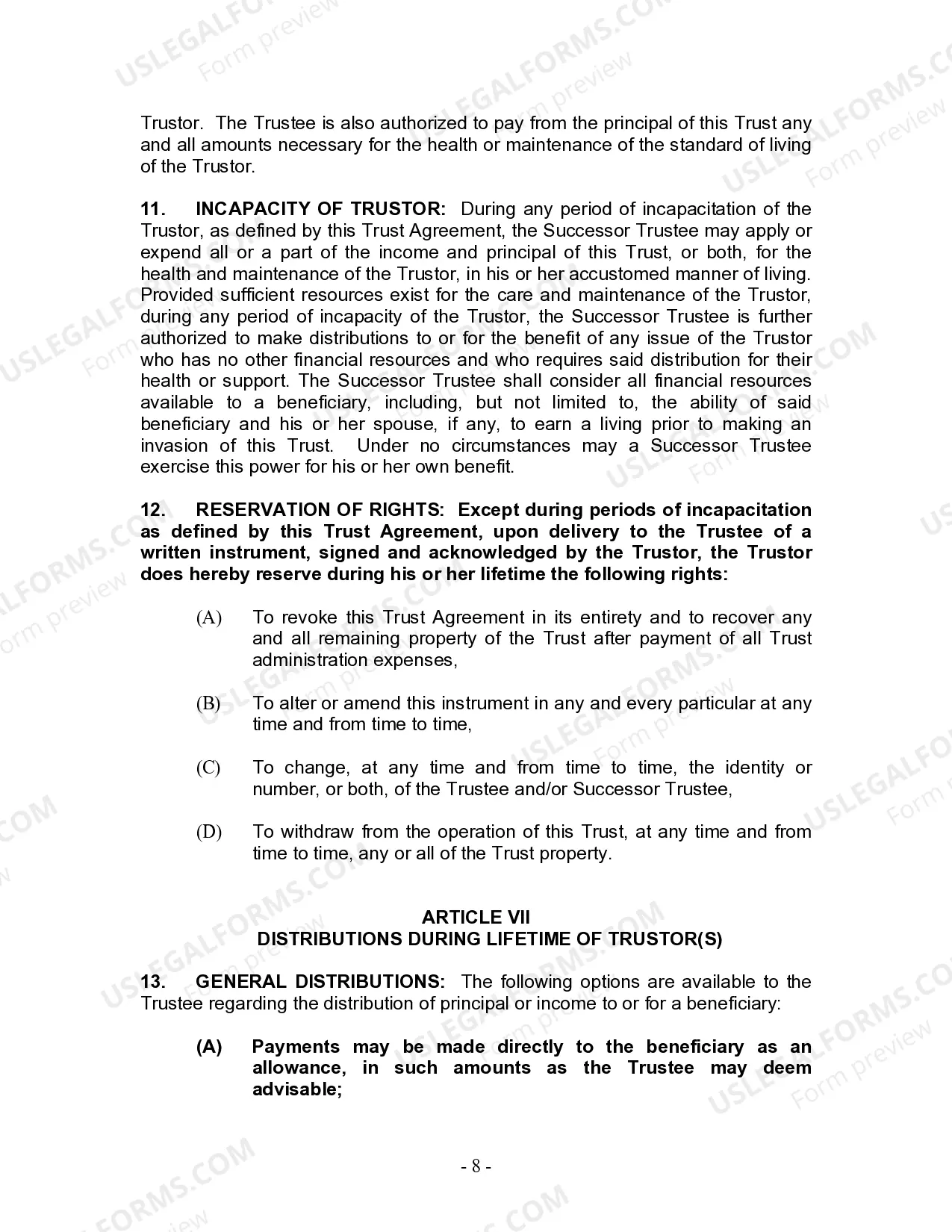 Preview Living Trust for Individual Who is Single, Divorced or Widow or Widower with No Children