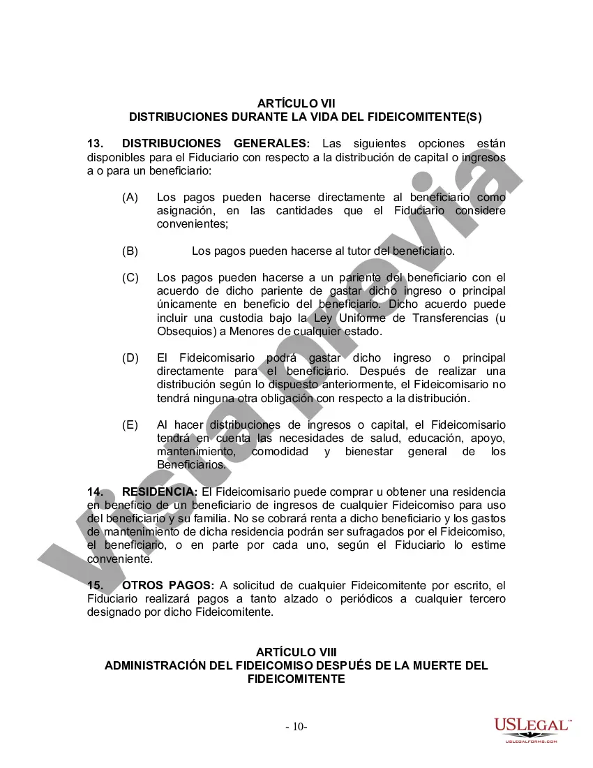 Preview Fideicomiso en Vida para Individuos Solteros, Divorciados o Viudos o Viudos con Hijos