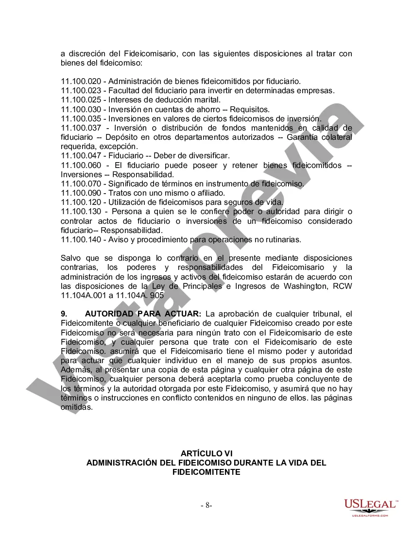 Preview Fideicomiso en Vida para Individuos Solteros, Divorciados o Viudos o Viudos con Hijos