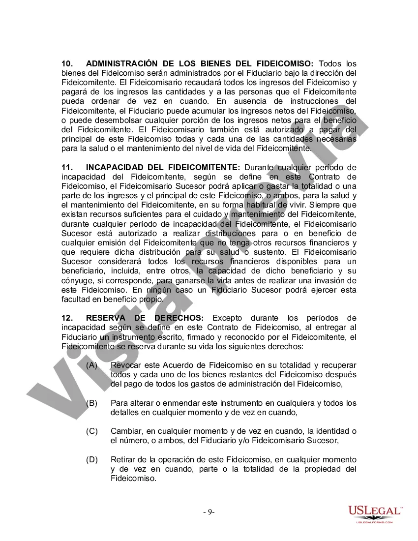 Preview Fideicomiso en Vida para Individuos Solteros, Divorciados o Viudos o Viudos con Hijos