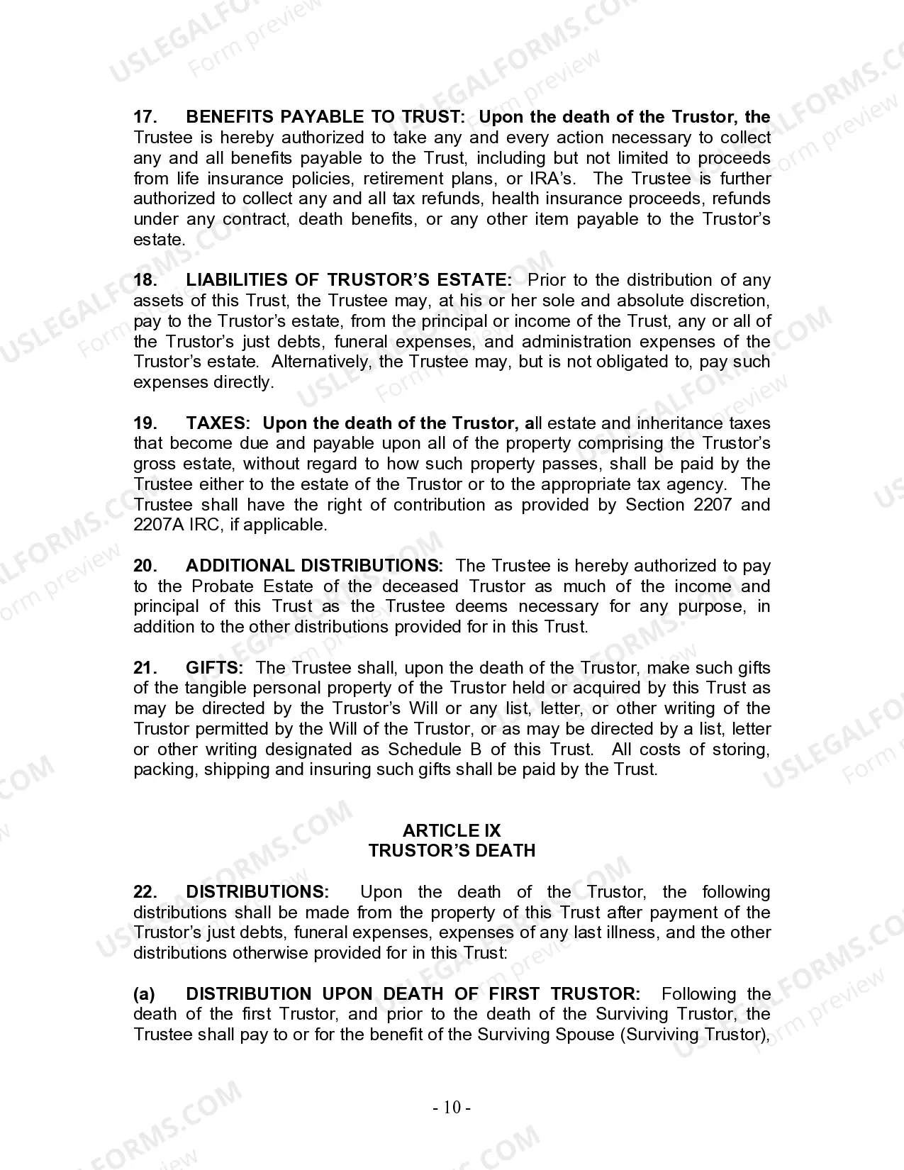 Preview Living Trust for Husband and Wife with Minor and or Adult Children