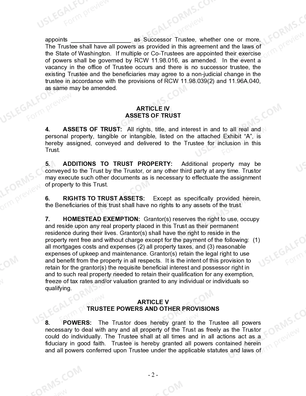 Preview Living Trust for Husband and Wife with Minor and or Adult Children