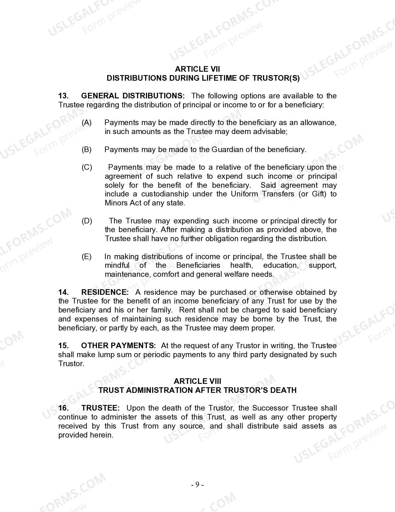 Preview Living Trust for Husband and Wife with Minor and or Adult Children