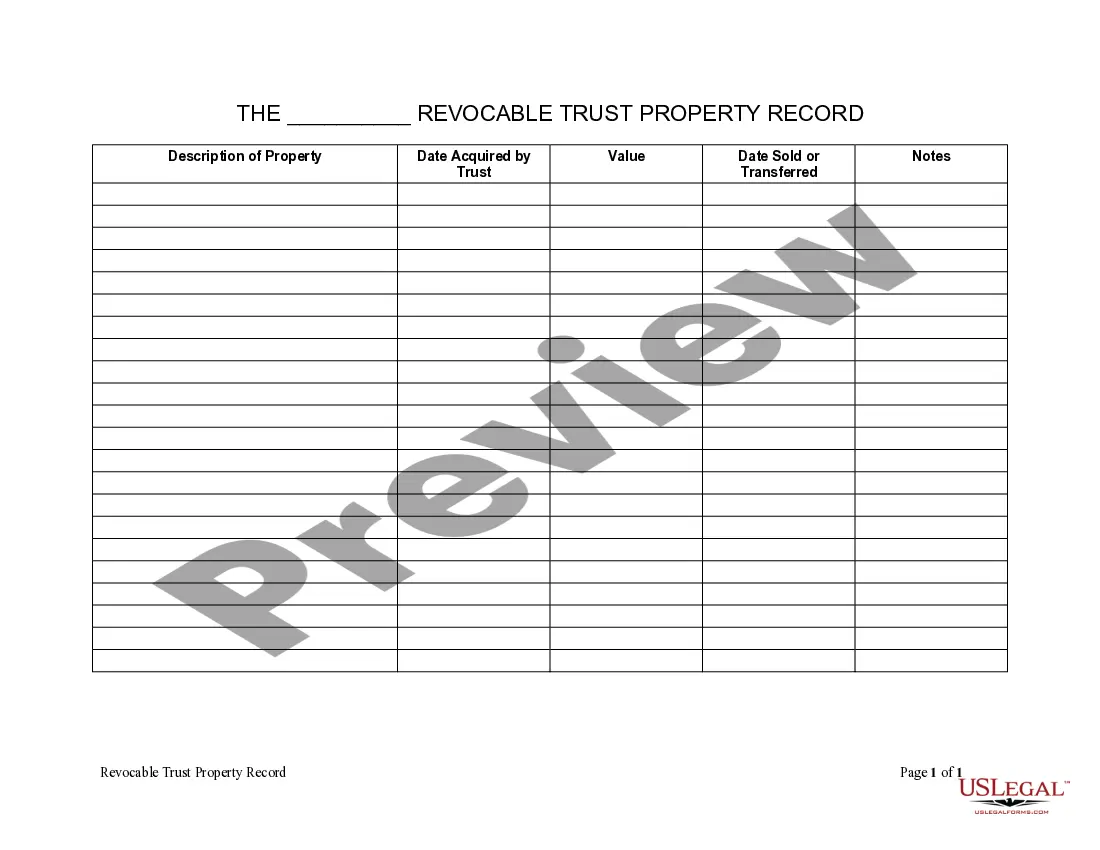 Preview Living Trust Property Record