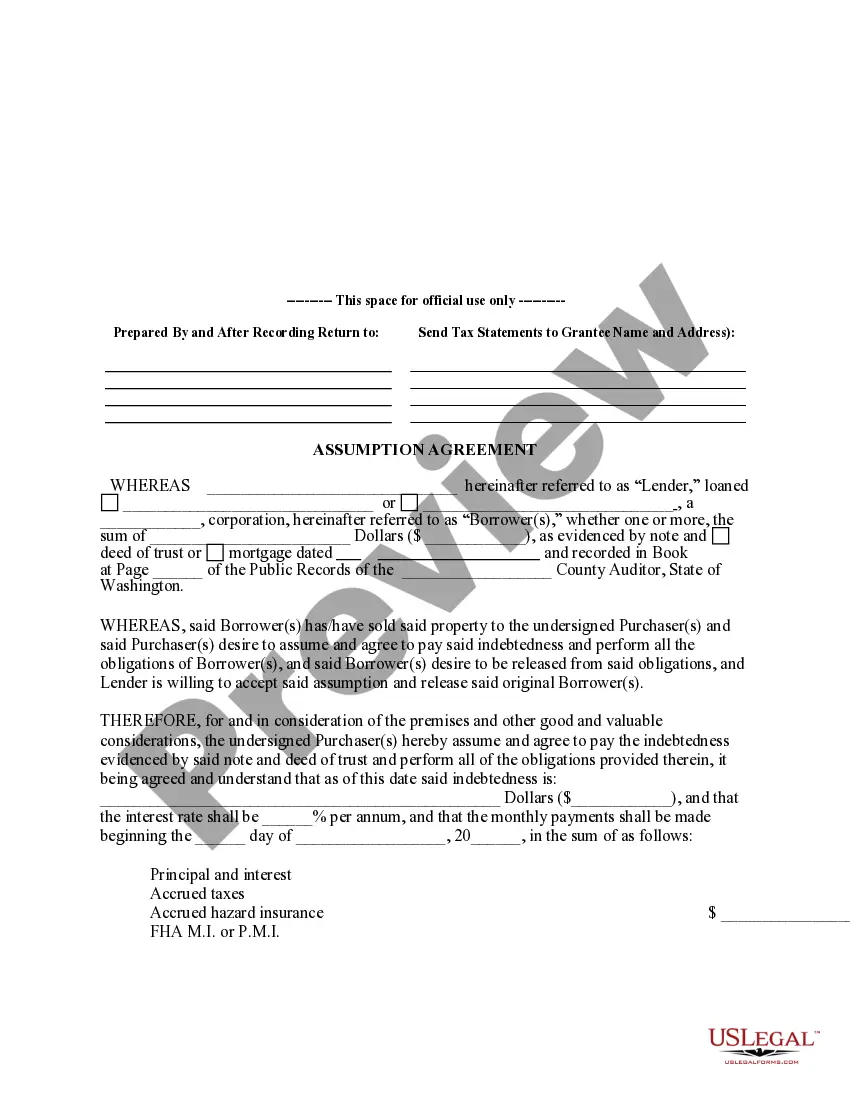 Preview Assumption Agreement of Deed of Trust and Release of Original Mortgagors