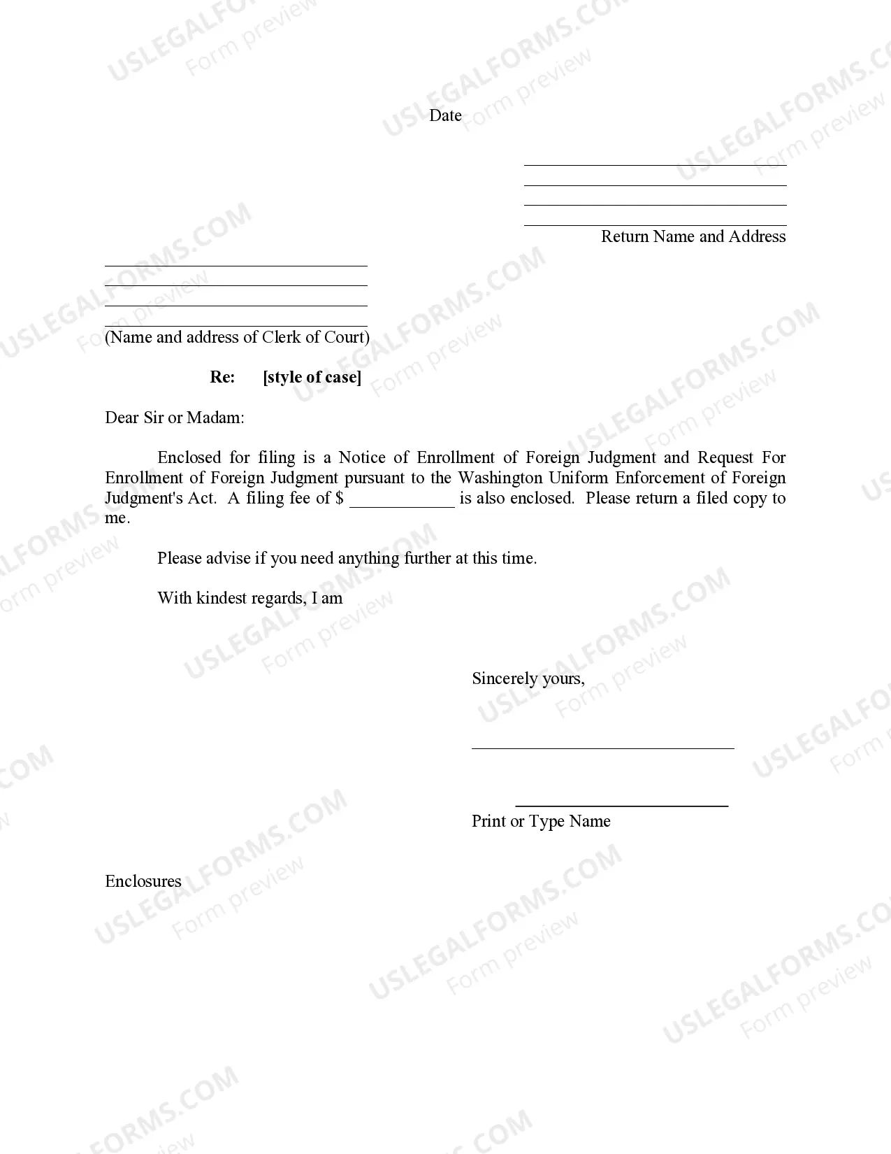 Preview Washington Foreign Judgment Enrollment