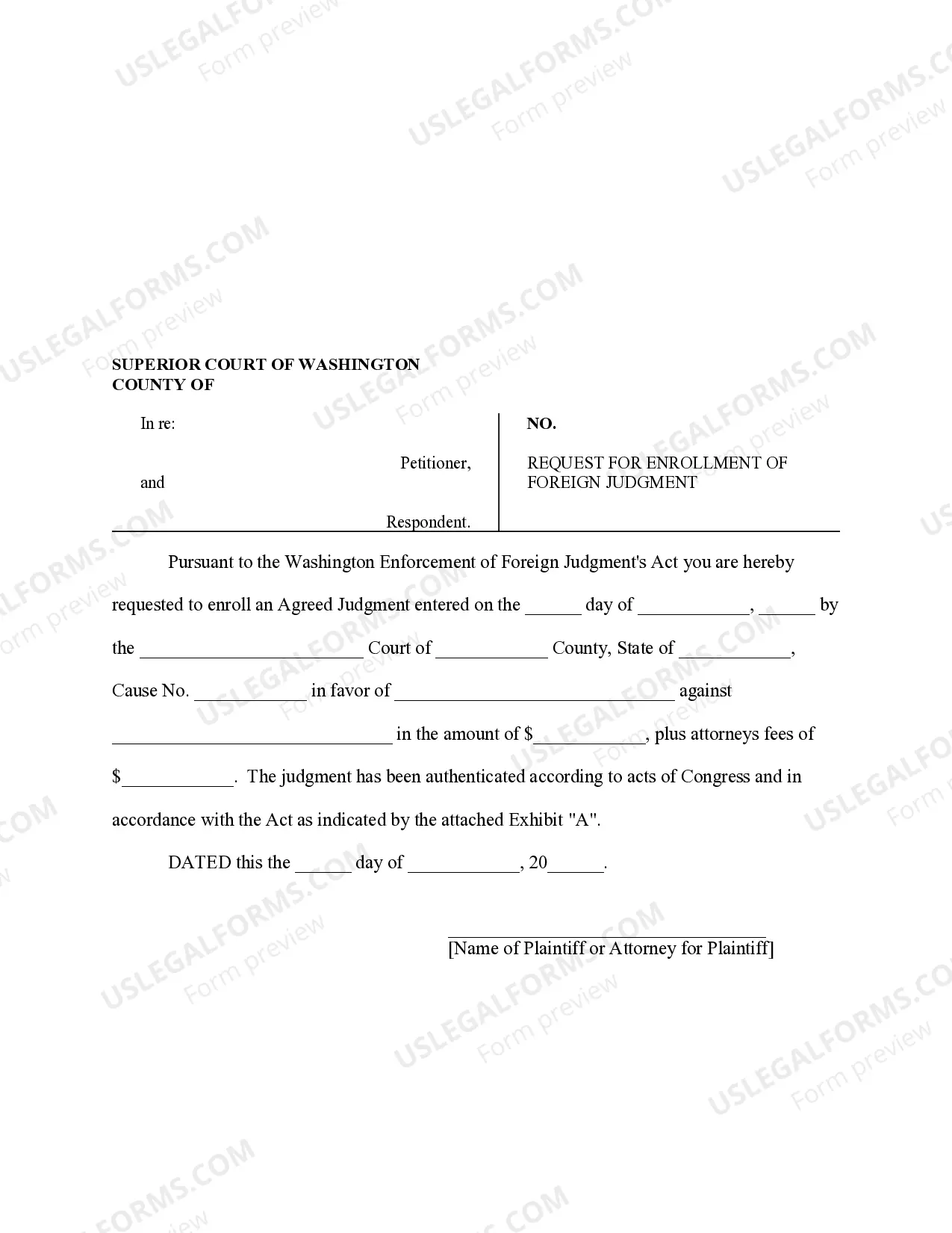 Preview Washington Foreign Judgment Enrollment