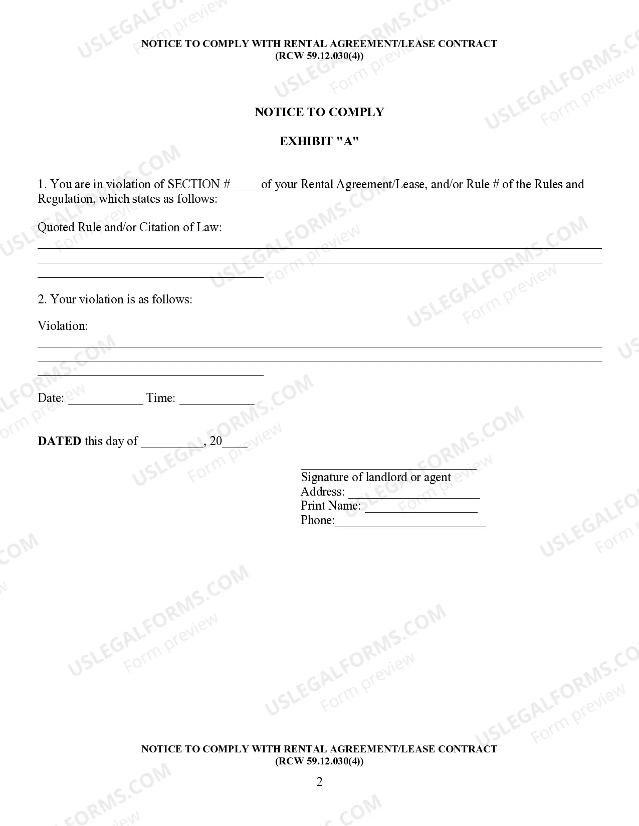 Preview Ten Day Notice to Comply with Lease