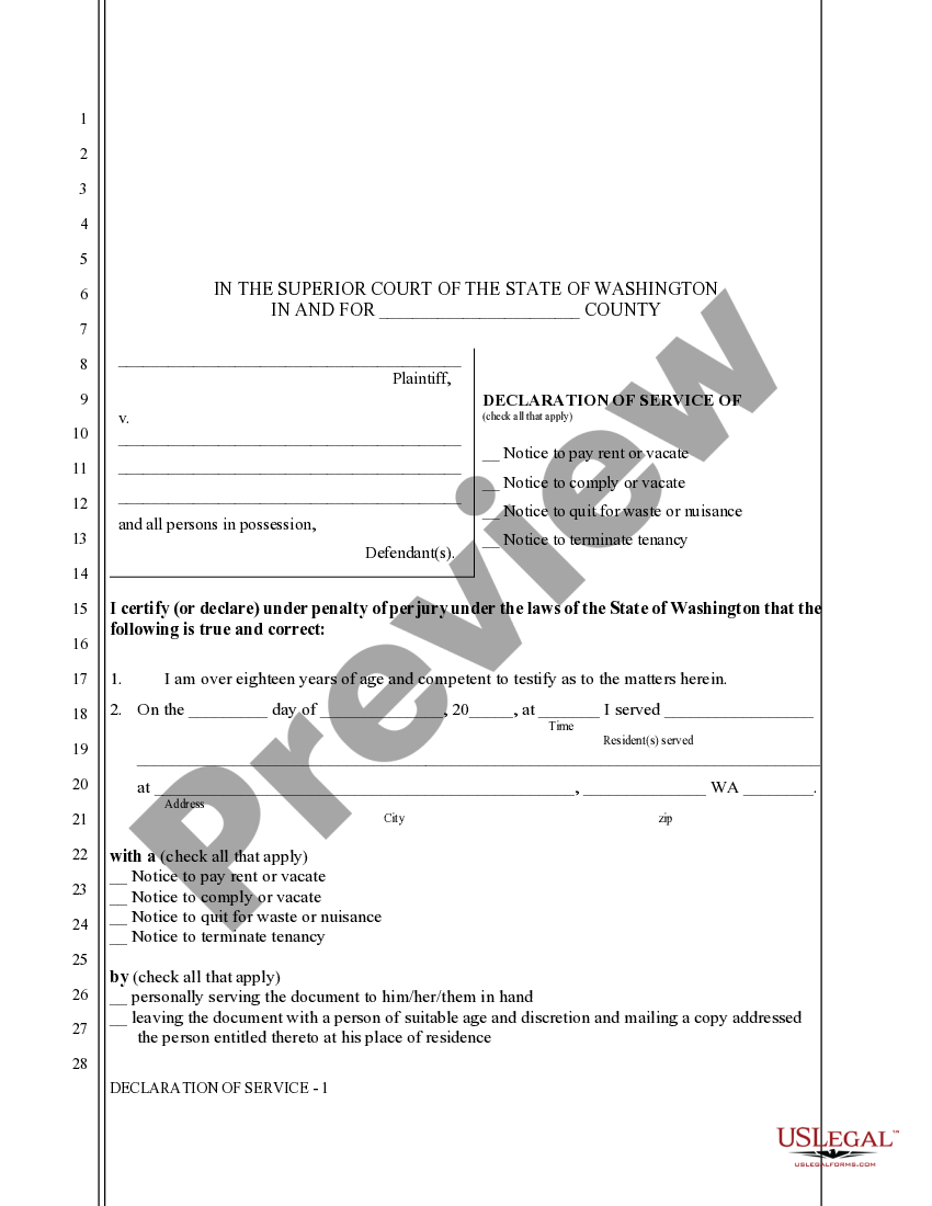 Washington Declaration of Service | US Legal Forms