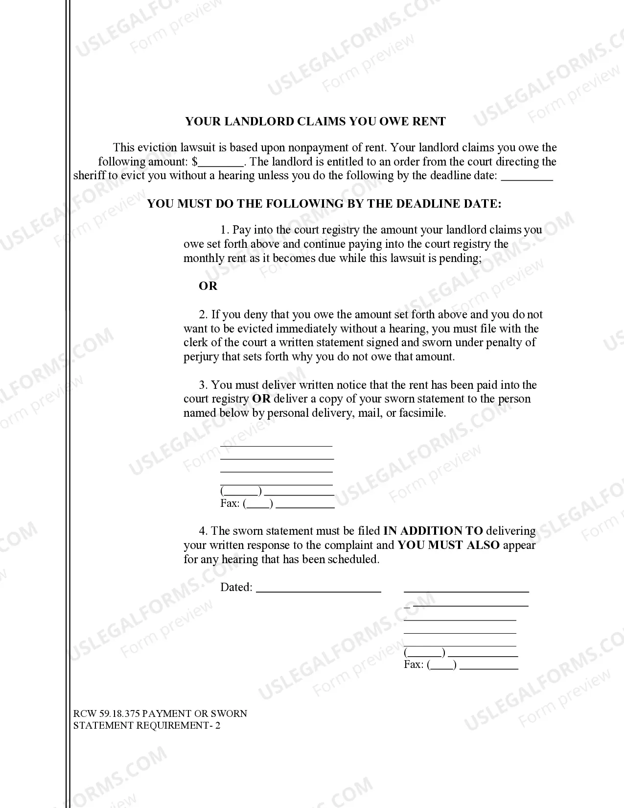 Preview Payment or Sworn Statement Requirement