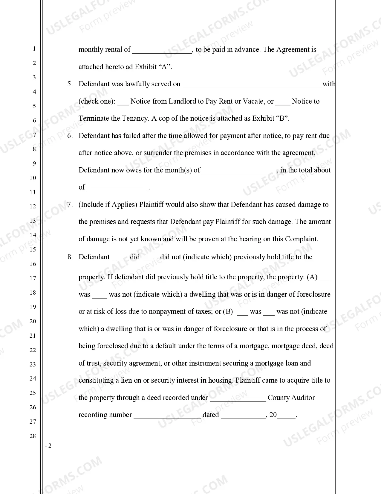 Preview Complaint for Eviction