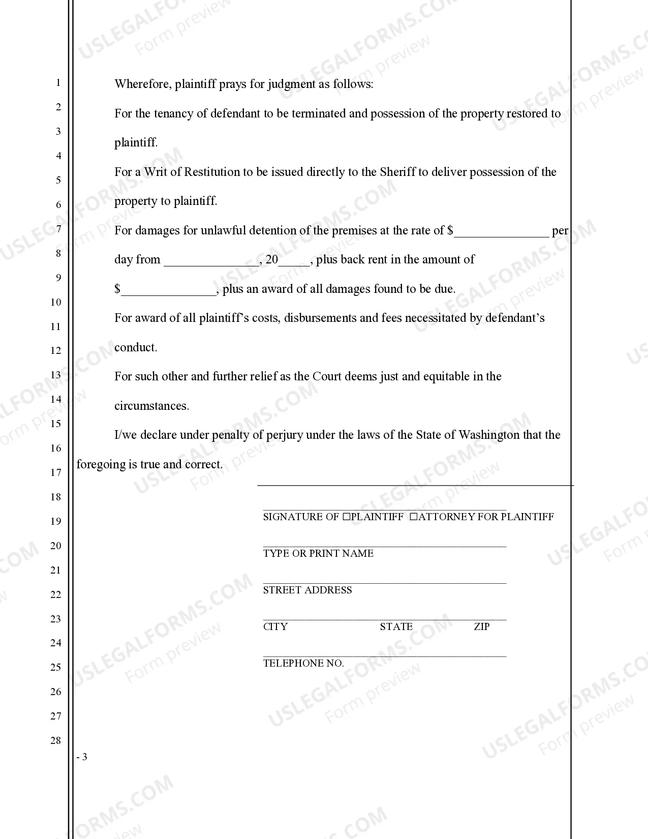 Preview Complaint for Eviction