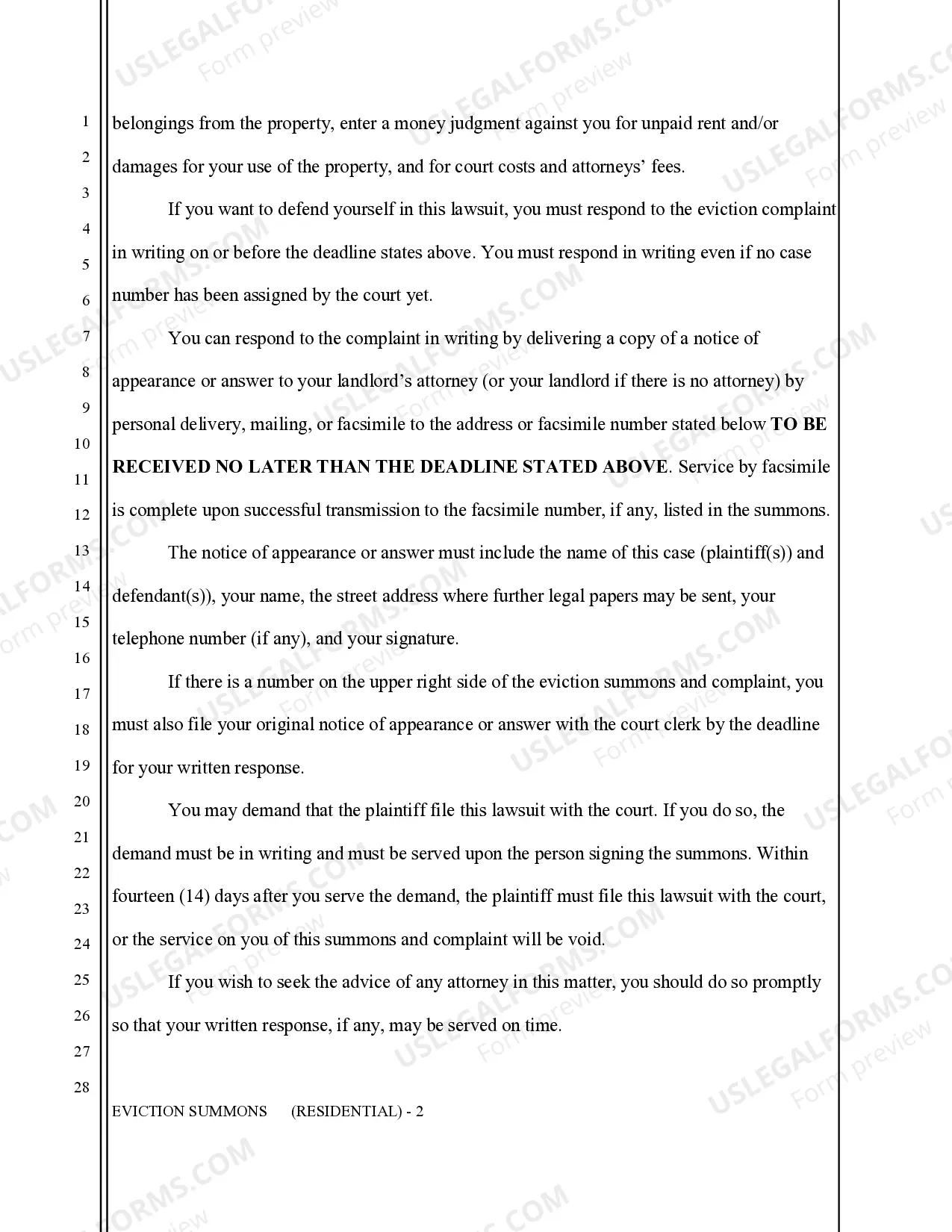 Preview Eviction Summons