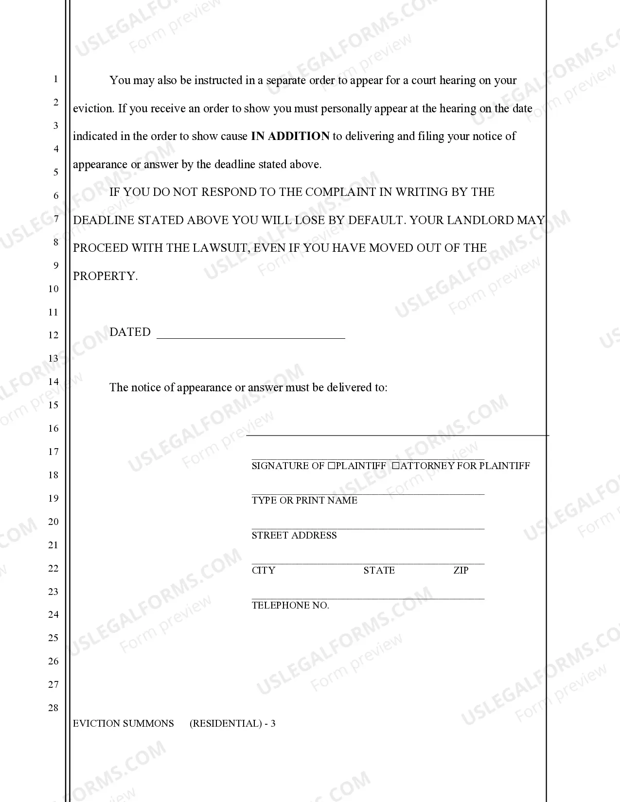 Preview Eviction Summons