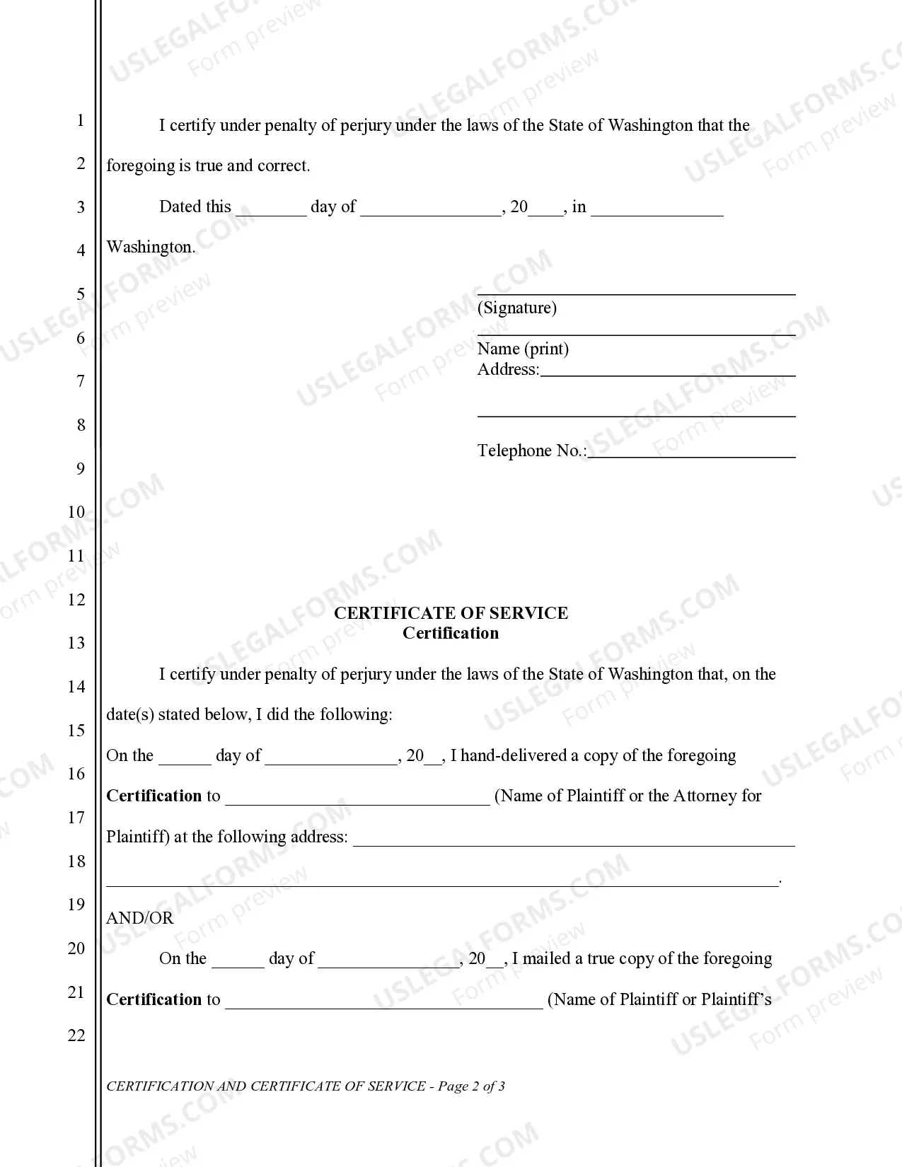 Preview Certification and Certificate of Service