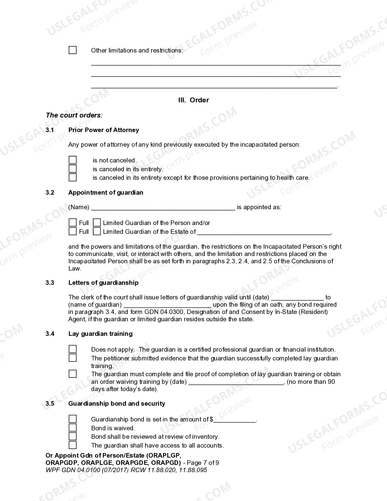 Preview Order Appointing Guardian