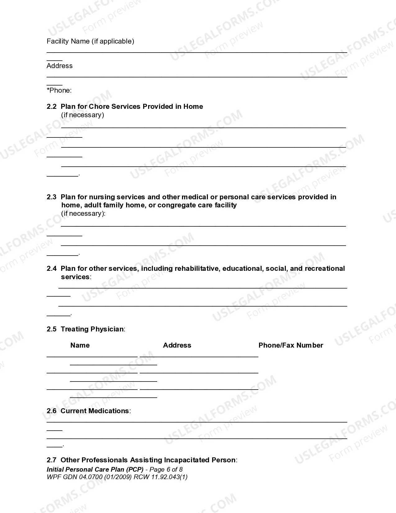 Preview Initial Personal Care Plan - PCP