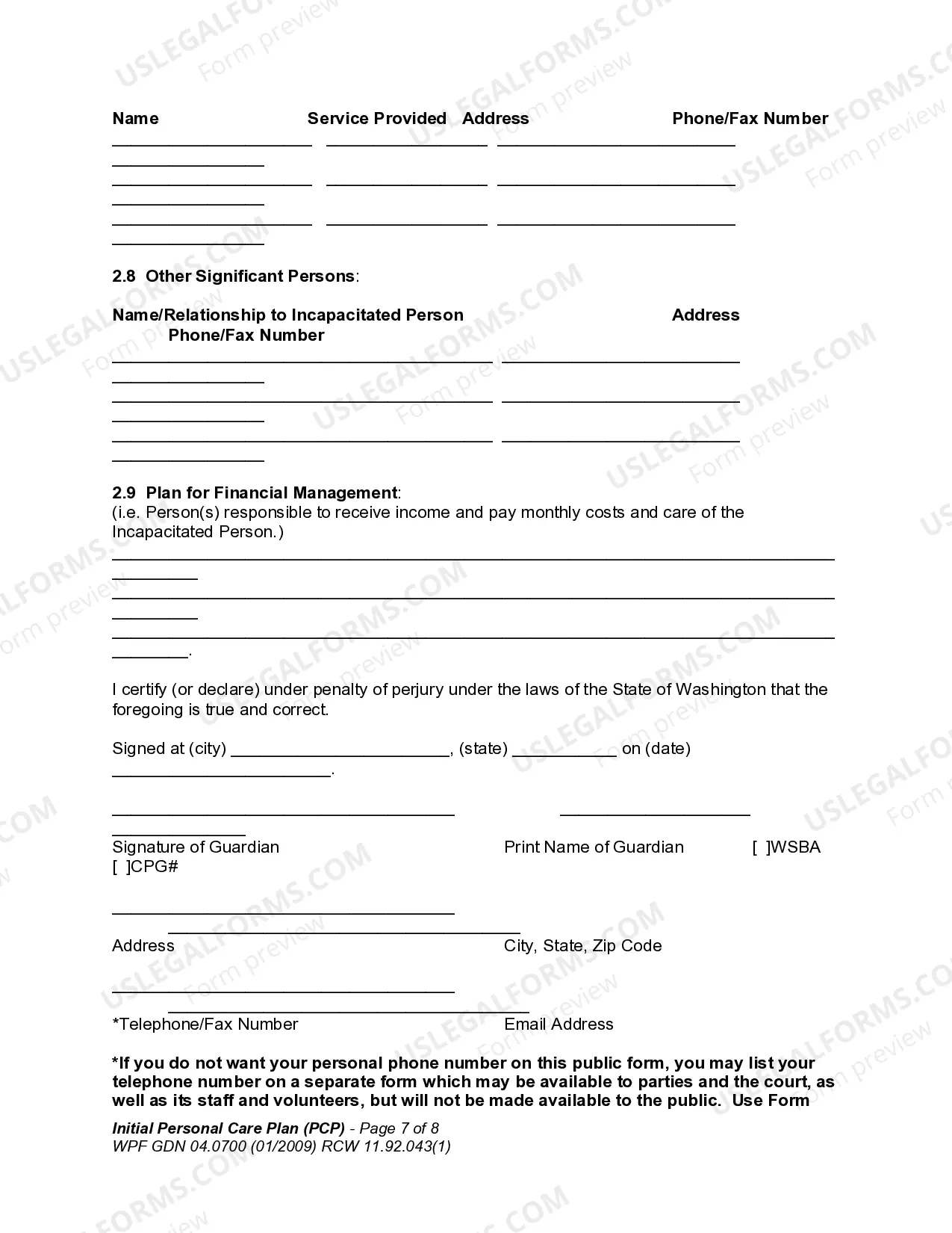 Preview Initial Personal Care Plan - PCP