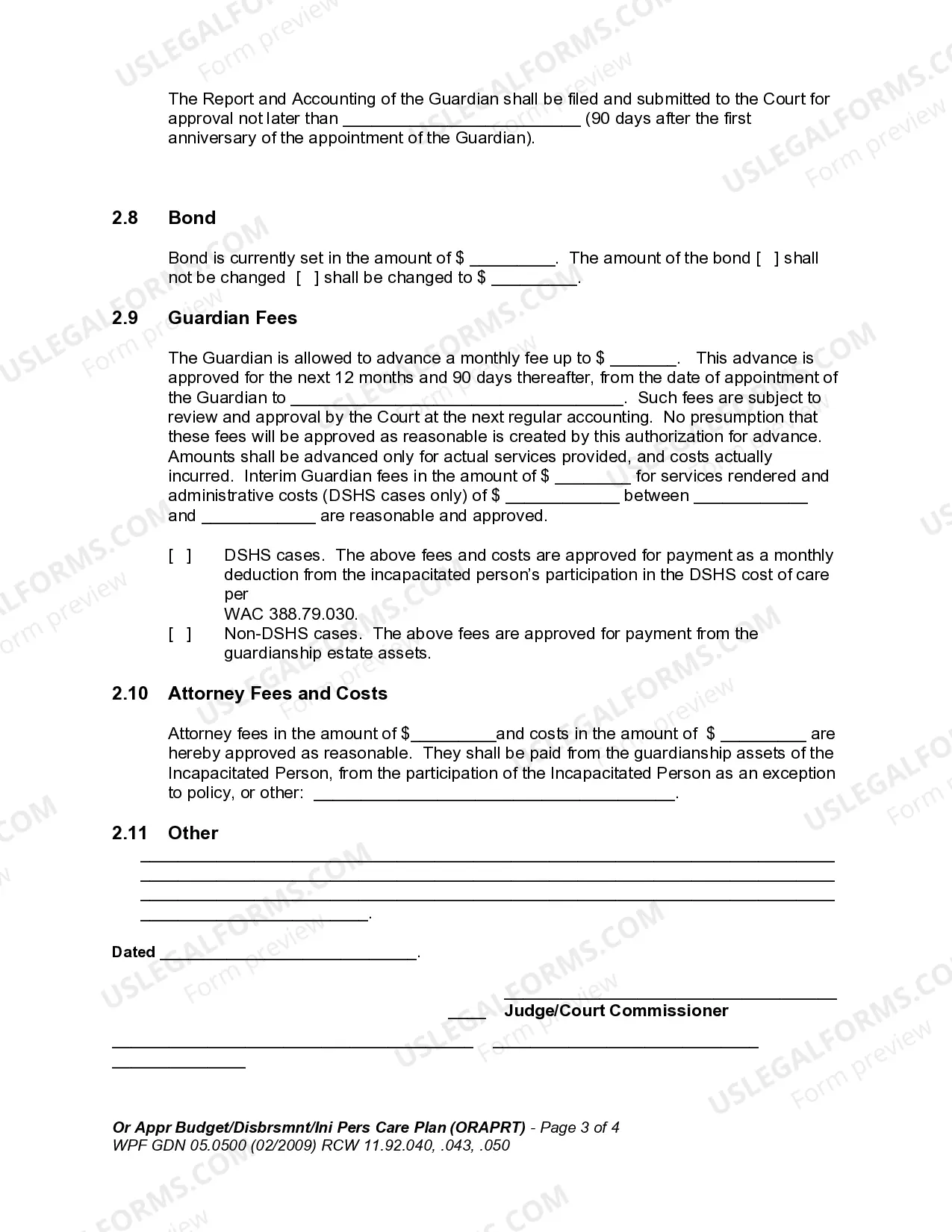 Preview Order Approving Budget, Disbursements, and Initial Personal Care Plan