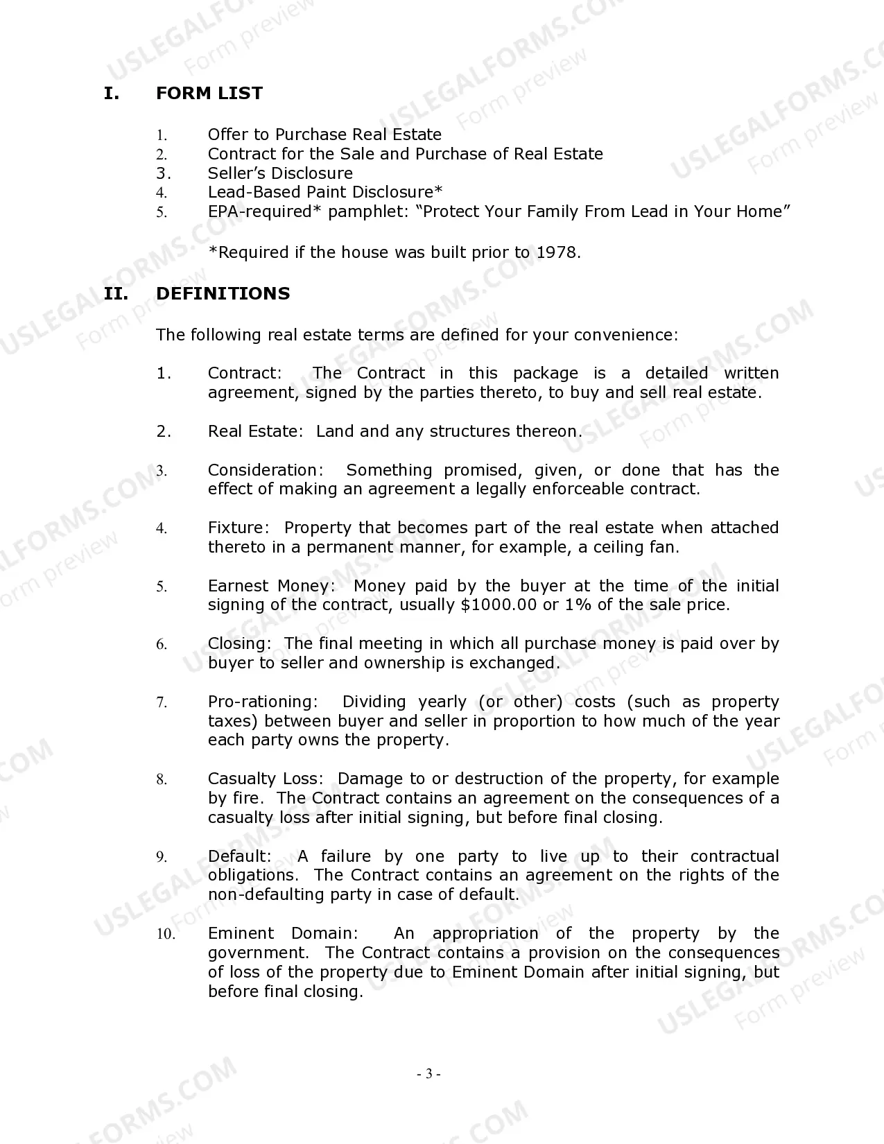 Preview Washington Real Estate Home Sales Package with Offer to Purchase, Contract of Sale, Disclosure Statements and more for Residential House