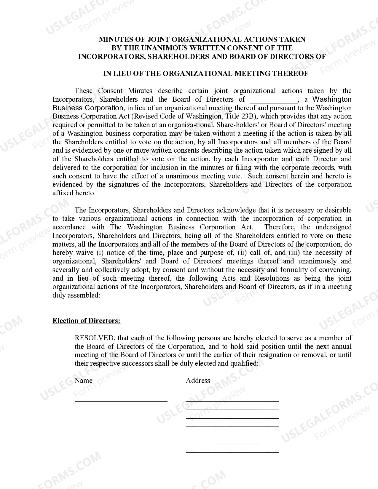 Preview Minutes for Organizational Meeting