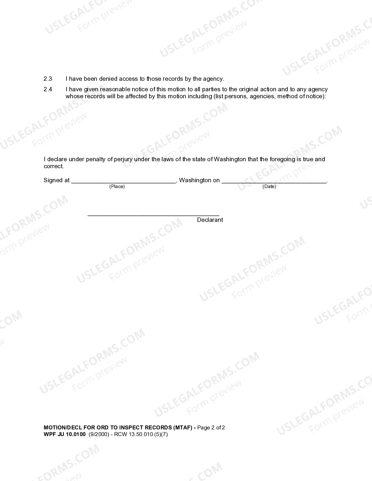 Preview JU 10.0100 - Motion and Declaration for Order Authorizing Inspection of Records