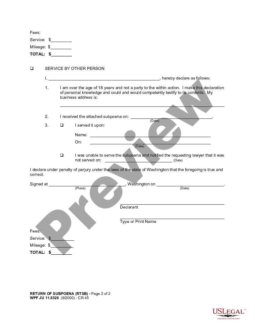 Washington JU 11.0320 - Return of Subpoena | US Legal Forms