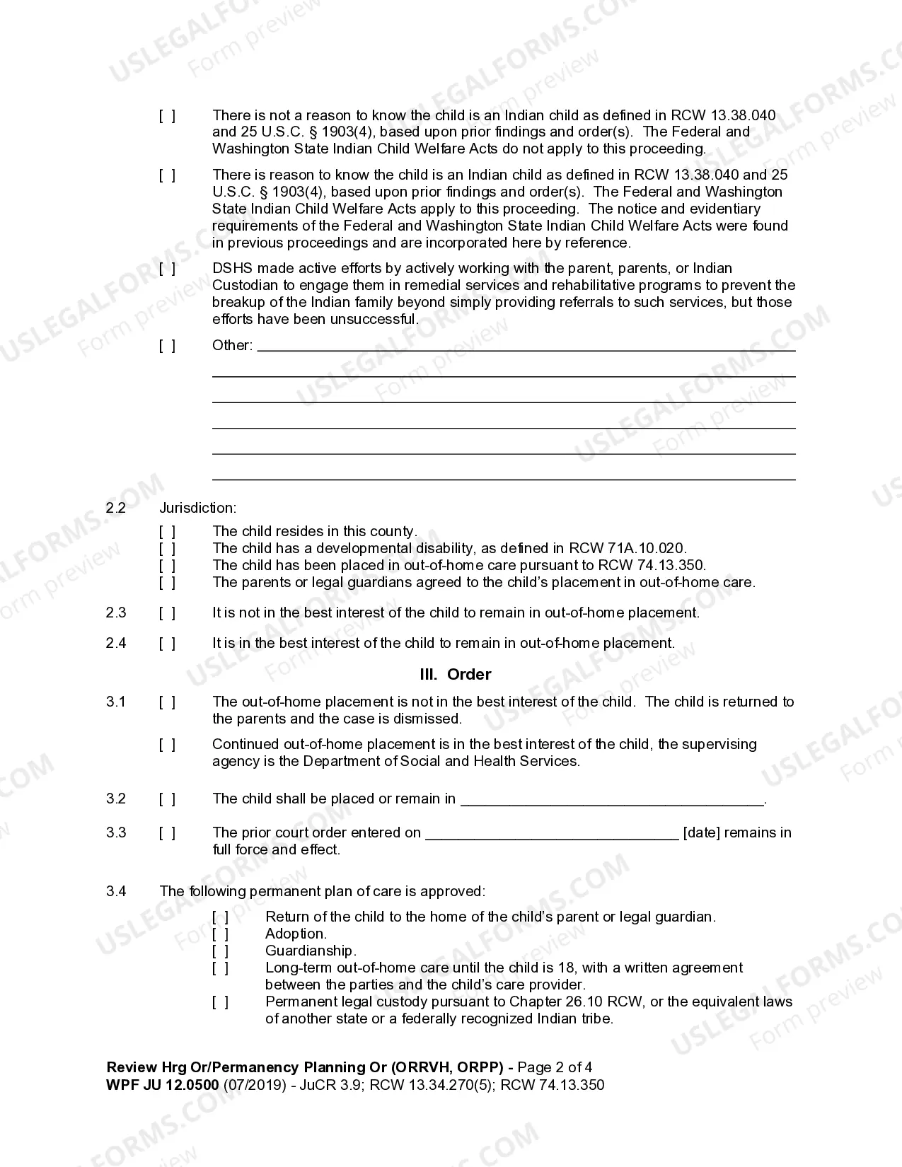 Preview JU 12.0500 - Review Hearing Order Permanency Planning Hearing