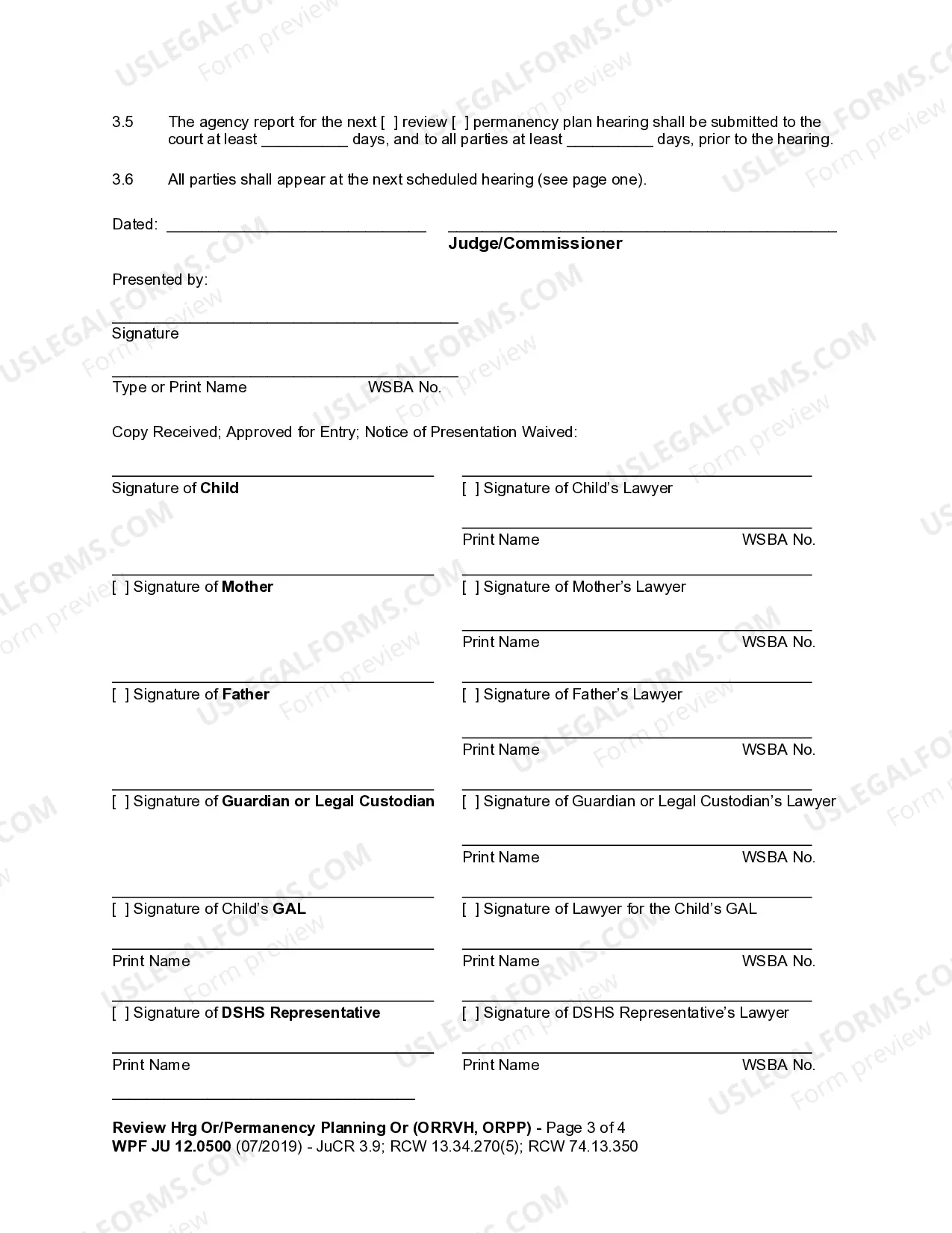 Preview JU 12.0500 - Review Hearing Order Permanency Planning Hearing