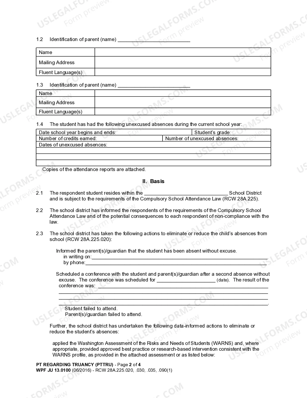Preview JU 13.0100 - Petition Regarding Truancy