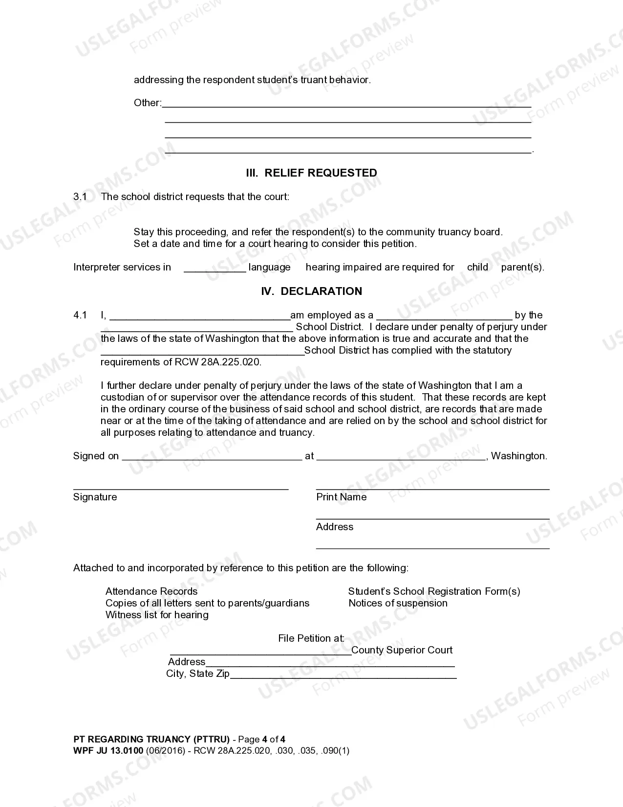 Preview JU 13.0100 - Petition Regarding Truancy