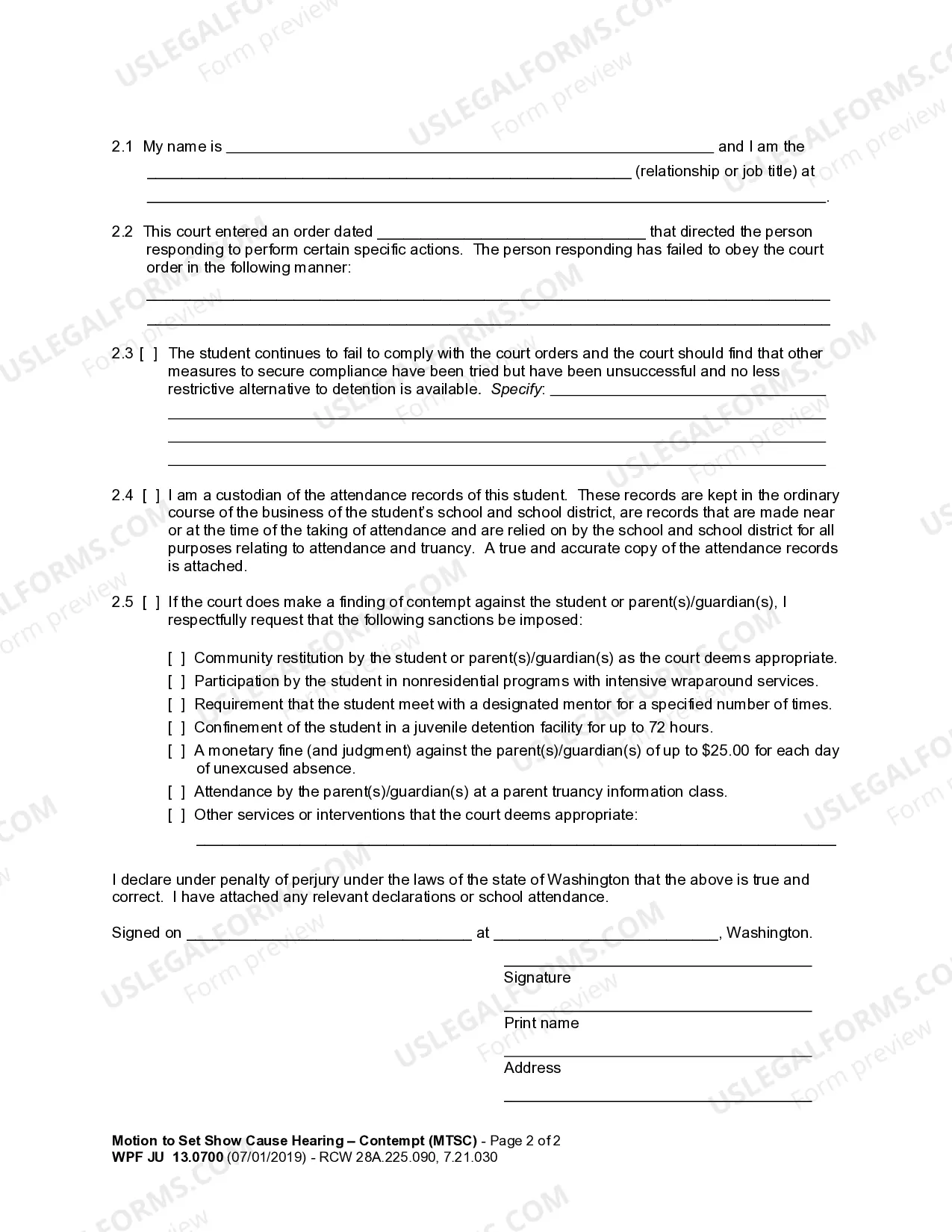 Preview JU 13.0700 - Motion to Set Show Cause Hearing - Contempt