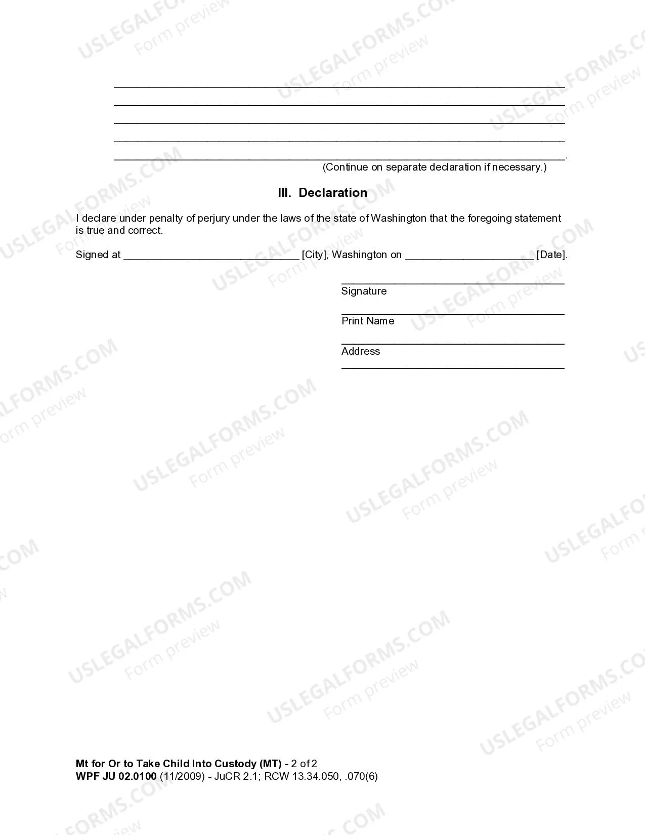 Preview JU 02.0100 - Motion for Order to Take Child into Custody