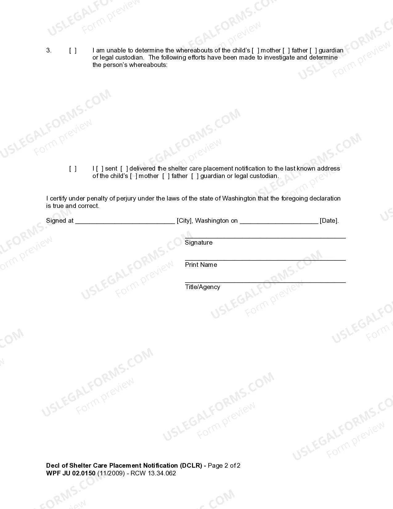 Preview JU 02.0110 - Order Taking Child into Custody and Placement in Shelter Care