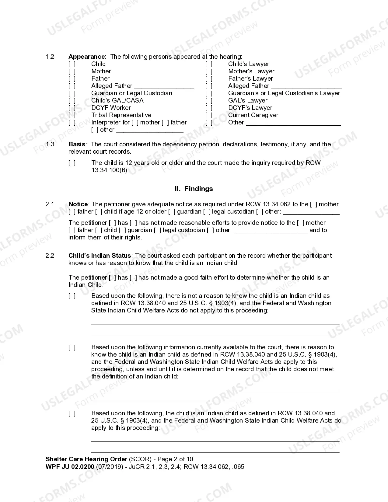 Preview JU 02.0200 - Shelter Care Hearing Order