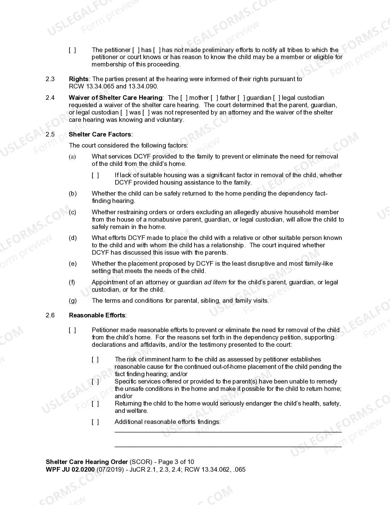 Preview JU 02.0200 - Shelter Care Hearing Order